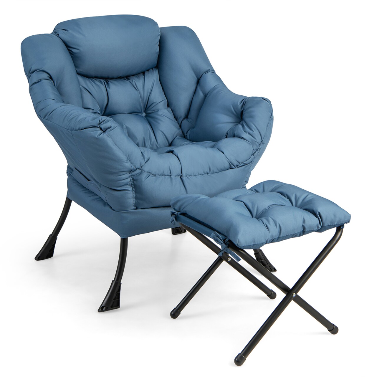 Lazy Sofa Chair Accent Leisure Armchair With Folding Footrest And Storage Pocket